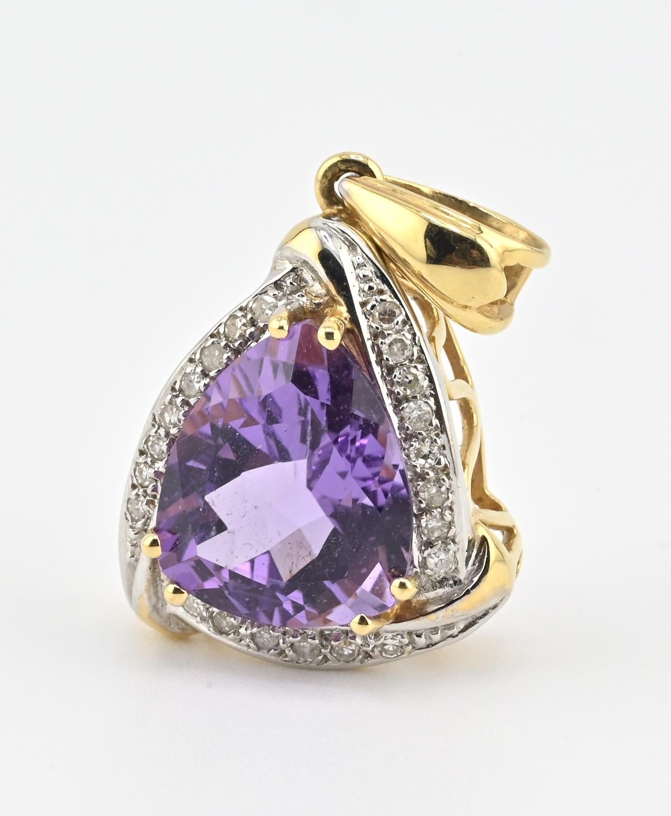 IGI Certified 14K White  Yellow Gold Pendant 5.25ct Amethyst  0.15ct Diamond
