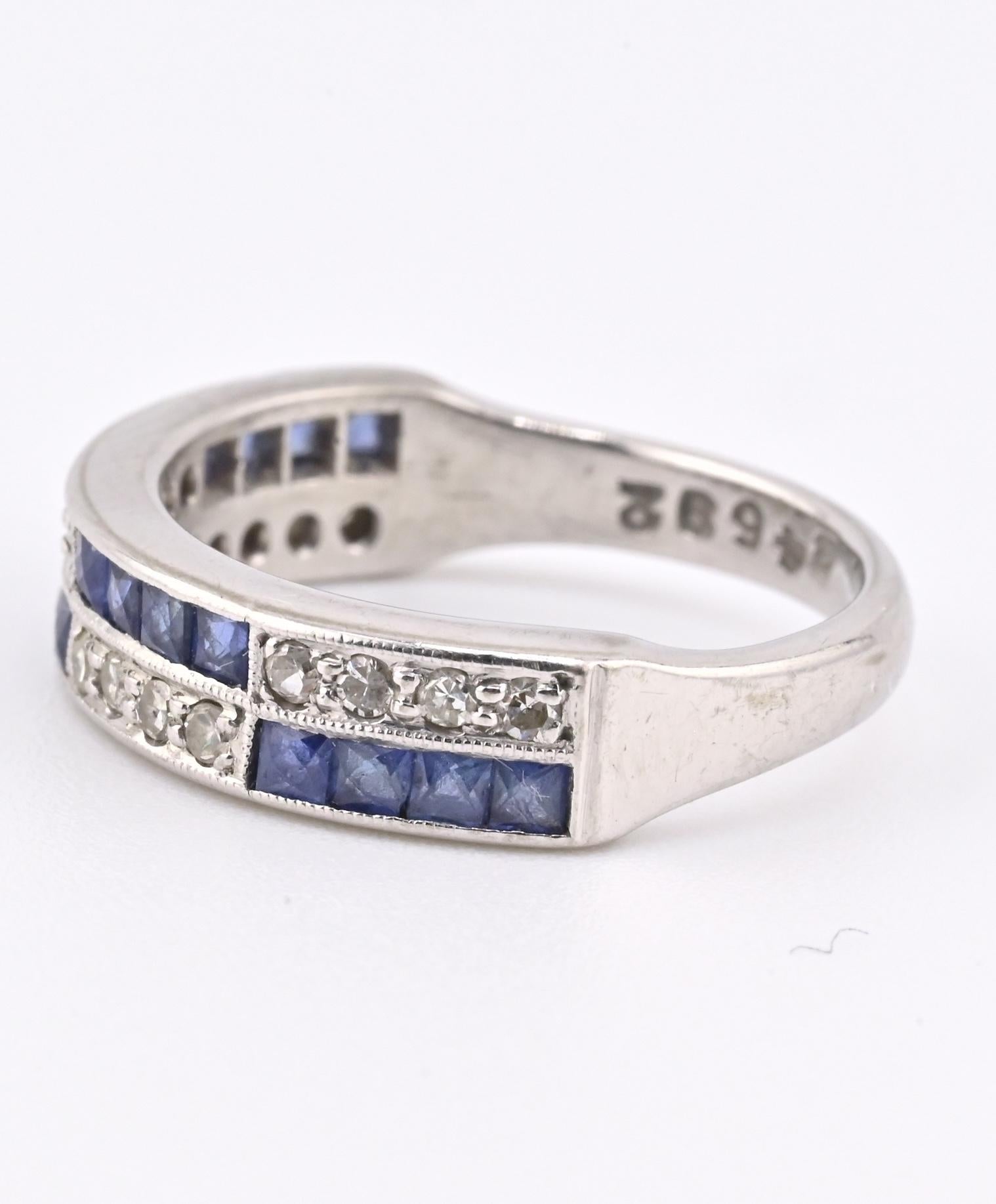 14K White Gold Ring with 0.51ct Blue Sapphires & 0.16ct Diamonds Size 4