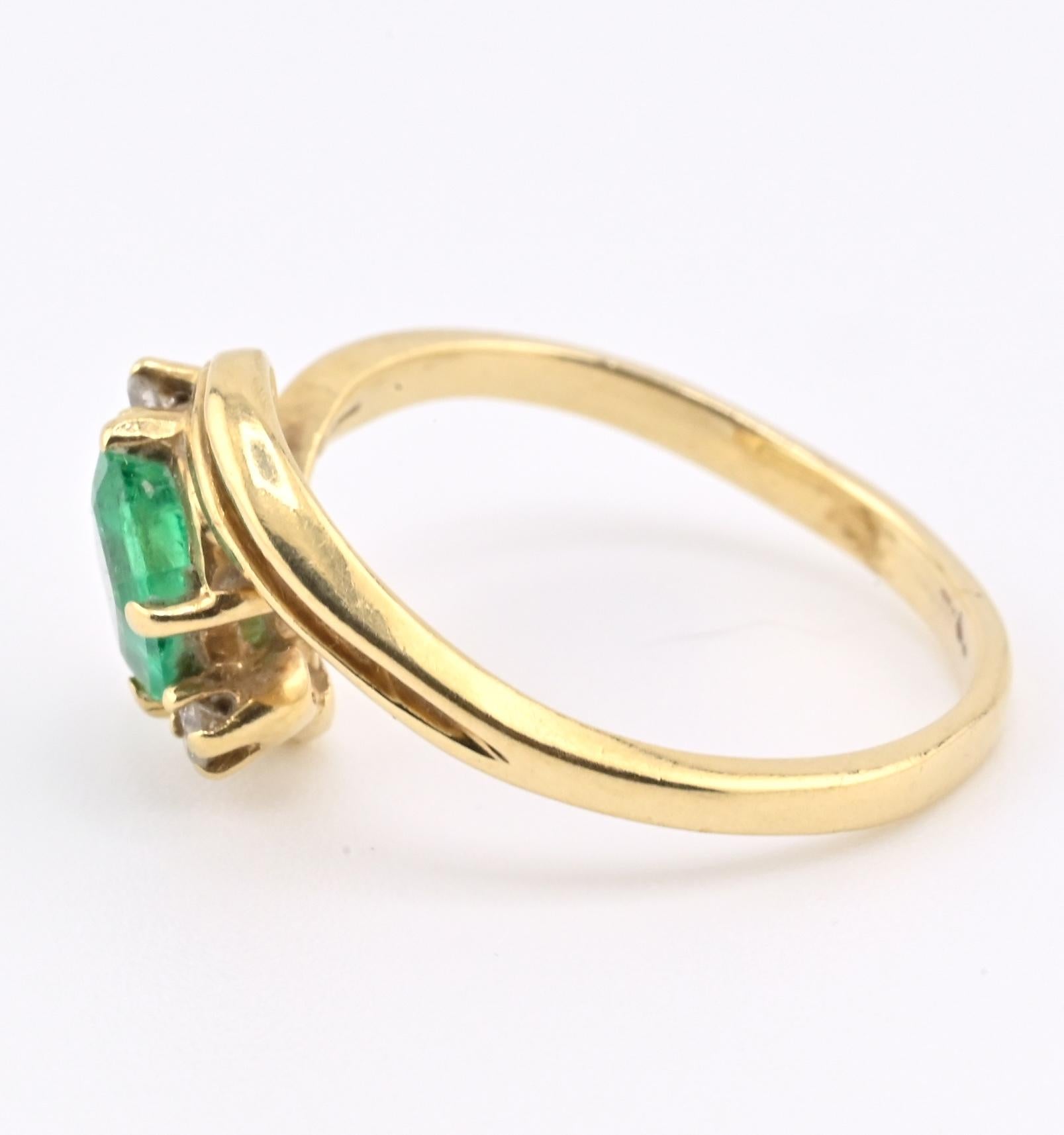 14K Yellow Gold Emerald & Diamond Ring .75 Carat Emerald IGI Certified Size 5.75