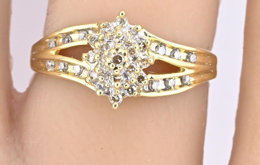 IGI Certified 14K Yellow & White Gold Diamond Cluster Ring – 0.25ct, Size 6.75