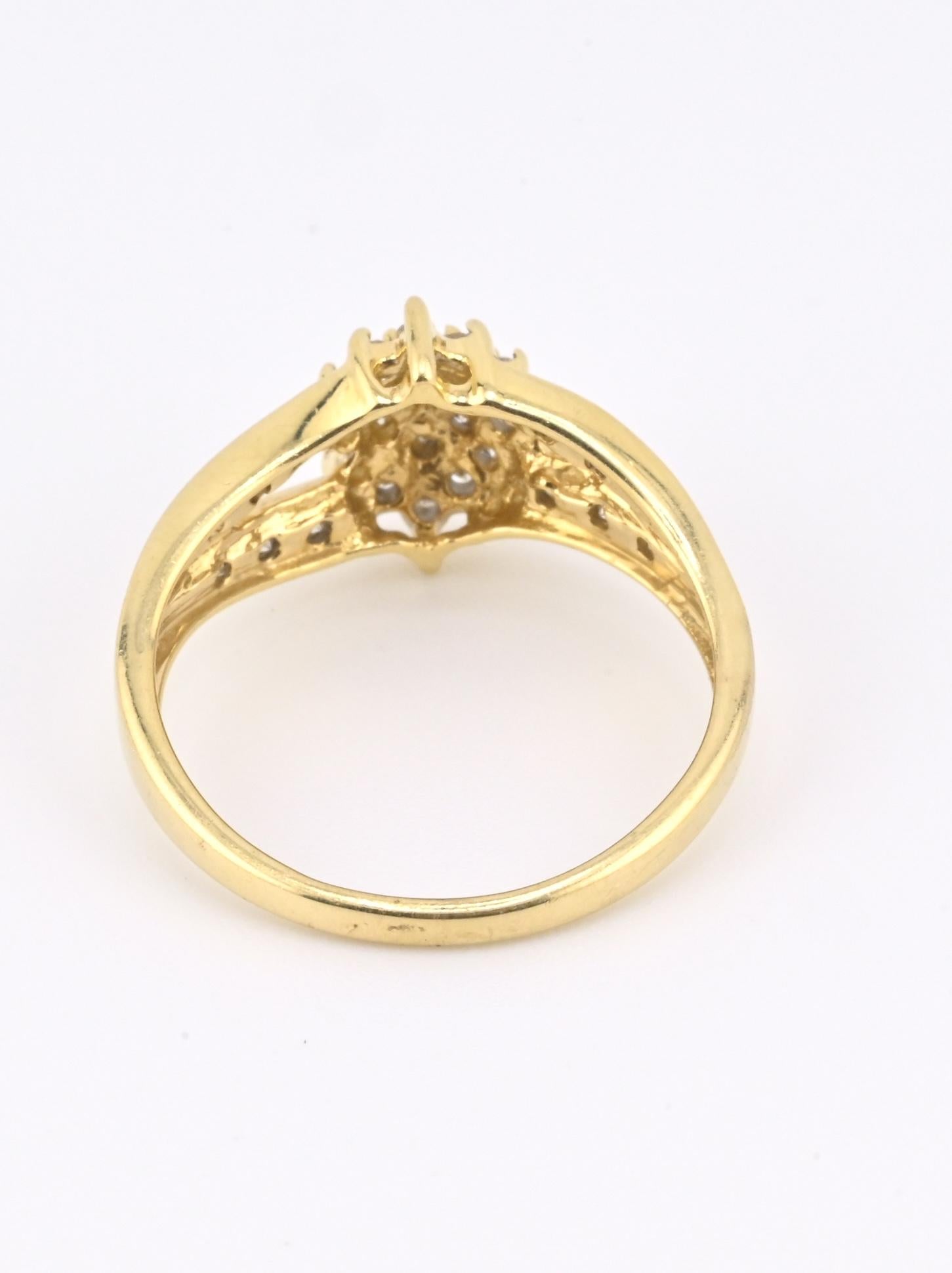 IGI Certified 14K Yellow & White Gold Diamond Cluster Ring – 0.25ct, Size 6.75