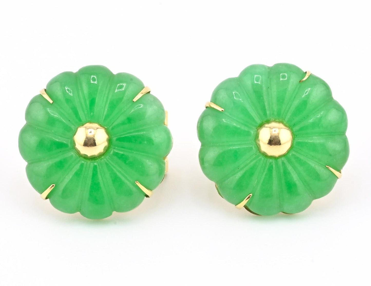 14K Yellow Gold Natural Jade Jadeite Earrings 6.4 DWT IGI Certified