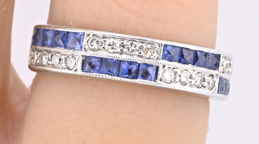 14K White Gold Ring with 0.51ct Blue Sapphires & 0.16ct Diamonds Size 4