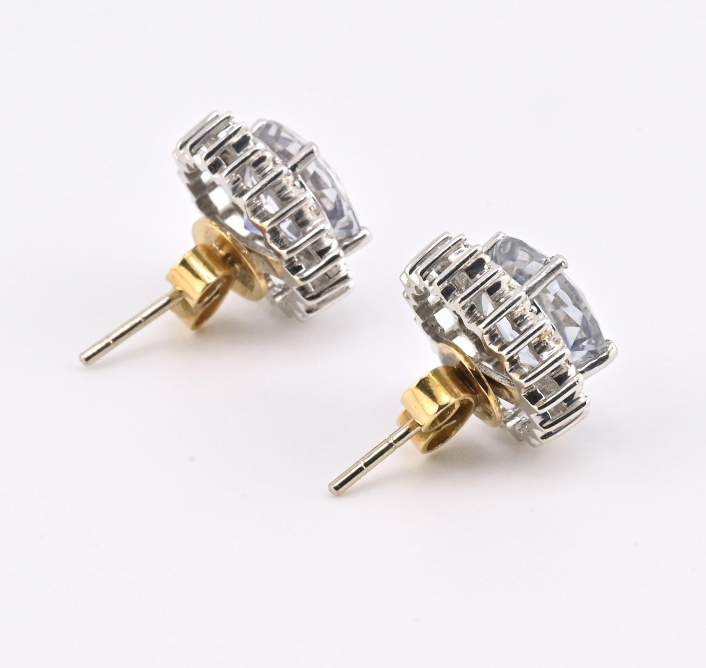 Natural Blue Topaz Diamond Halo Earrings in 14K  White Gold IGI Certified