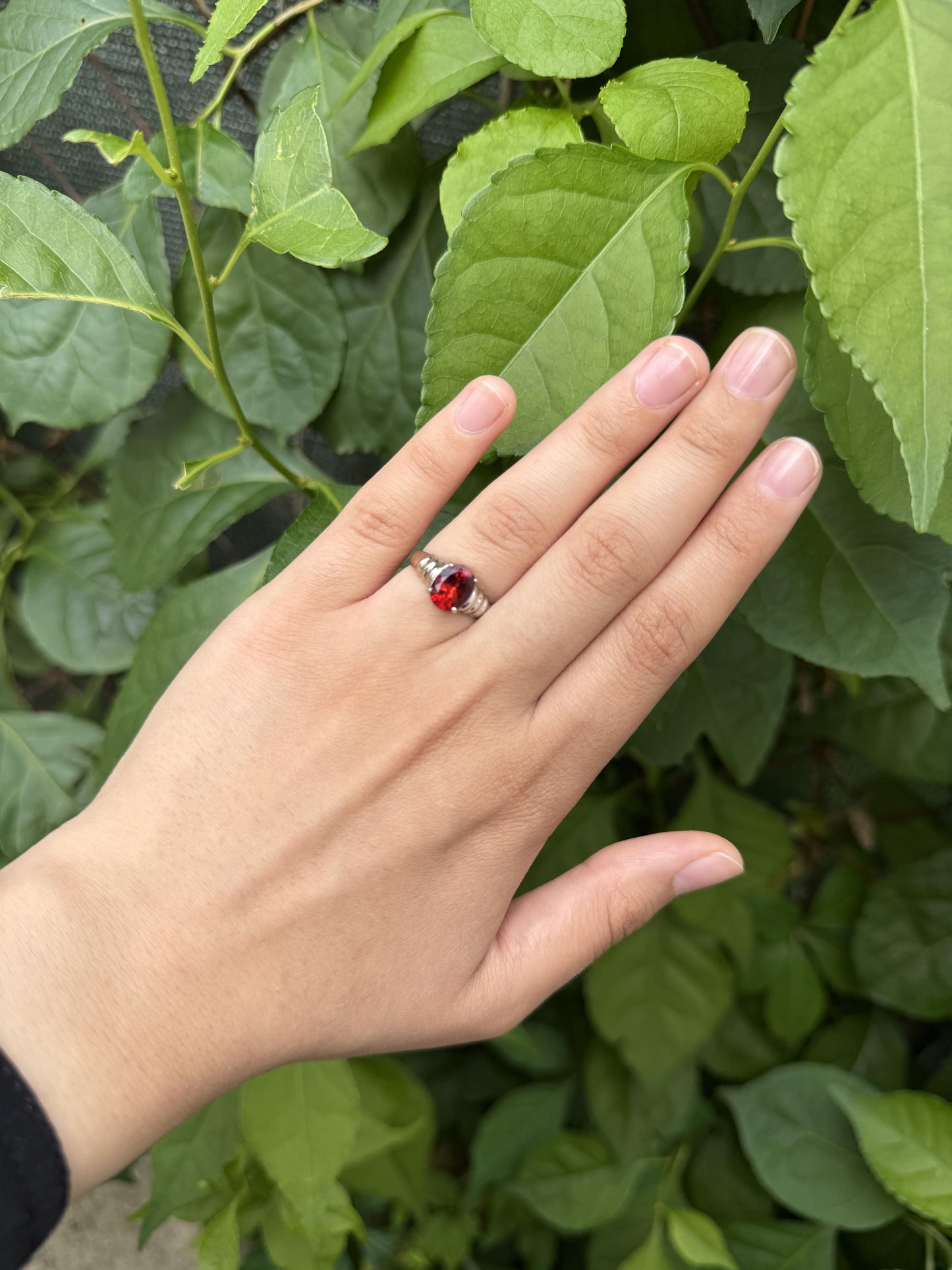 IGI Certified 14K White Gold Ring With Red Labradorite Feldspar Size 7