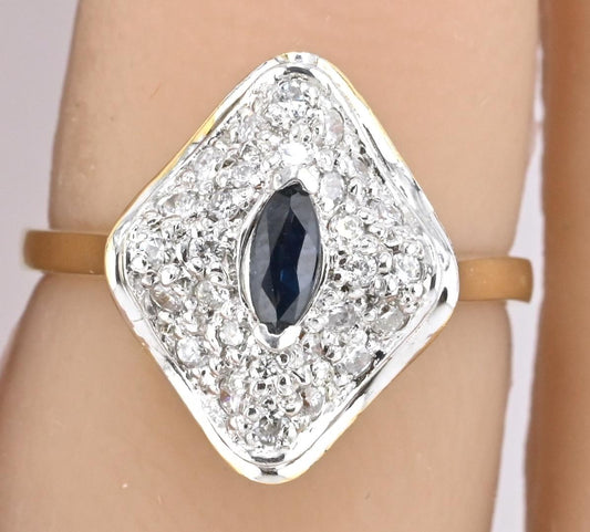 14K Yellow & White Gold Ring With Natural Sapphires, Diamonds Ring Size 6.25