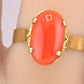 22K Yellow Gold Ring w/ 2.58ct Natural Coral – Oval Cabochon, Size 6.75