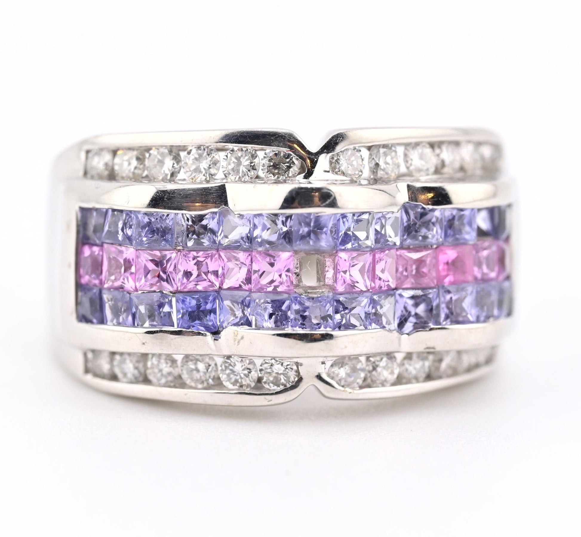 IGI Certified 14K White Gold Multi-Color Gemstone & Diamond Ring Size 8
