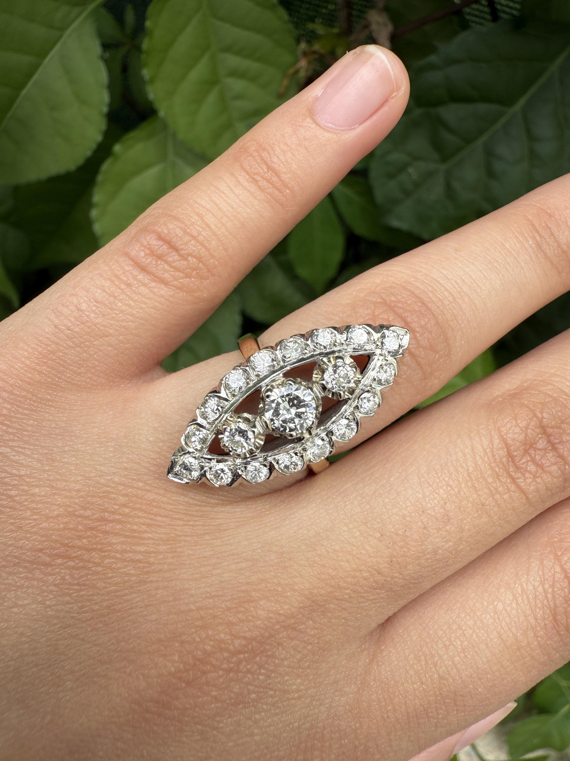 14K White & Yellow Gold Ring with 1.67 Carats of Natural Diamonds, Size 6