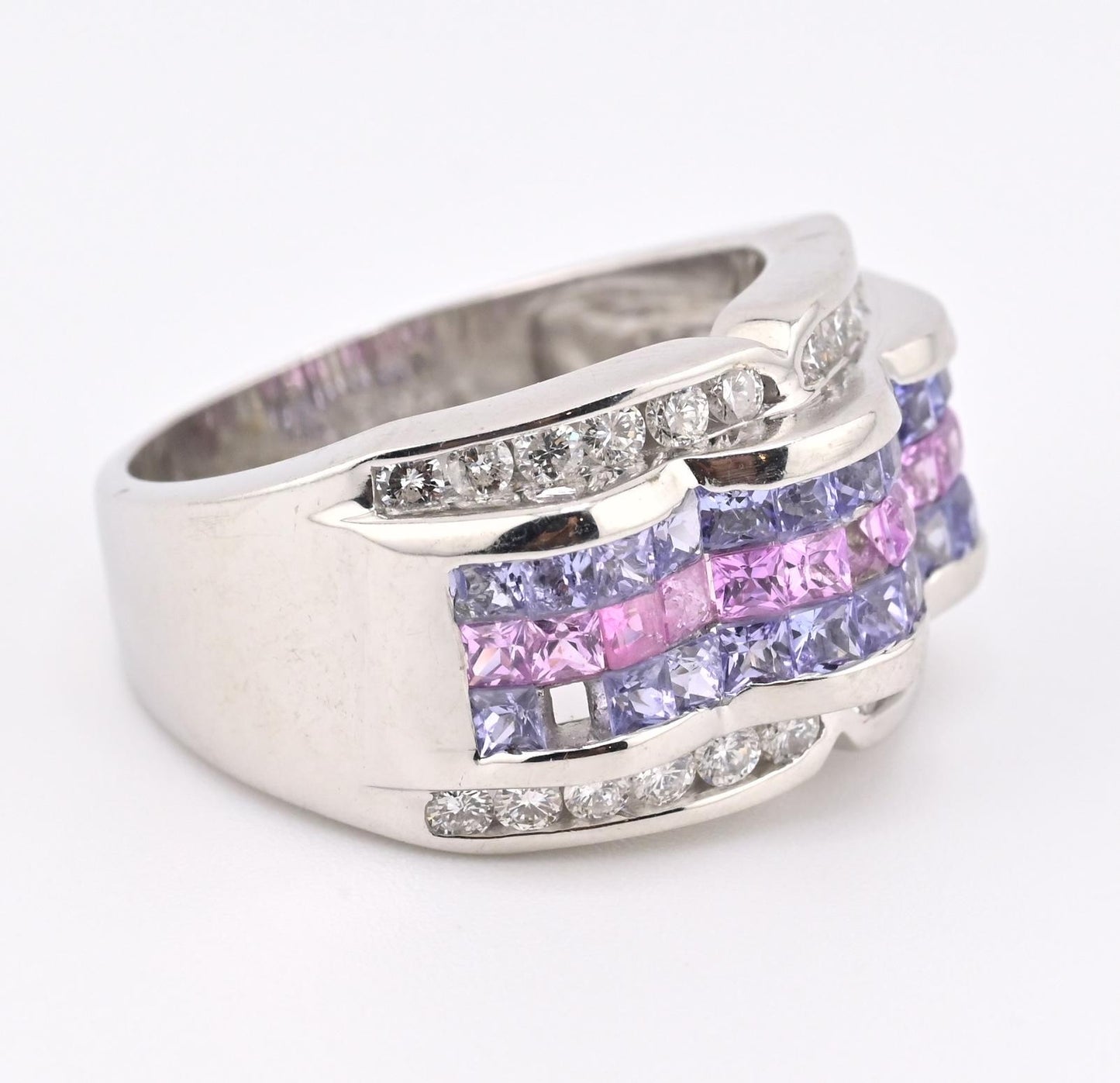IGI Certified 14K White Gold Multi-Color Gemstone & Diamond Ring Size 8