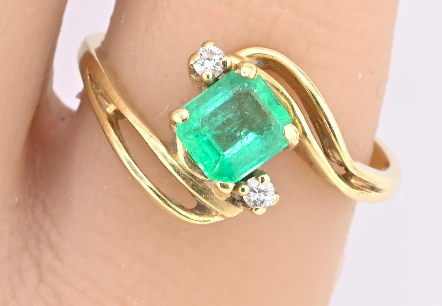 14K Yellow Gold Emerald & Diamond Ring .75 Carat Emerald IGI Certified Size 5.75