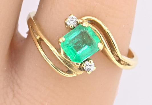 14K Yellow Gold Emerald & Diamond Ring .75 Carat Emerald IGI Certified Size 5.75