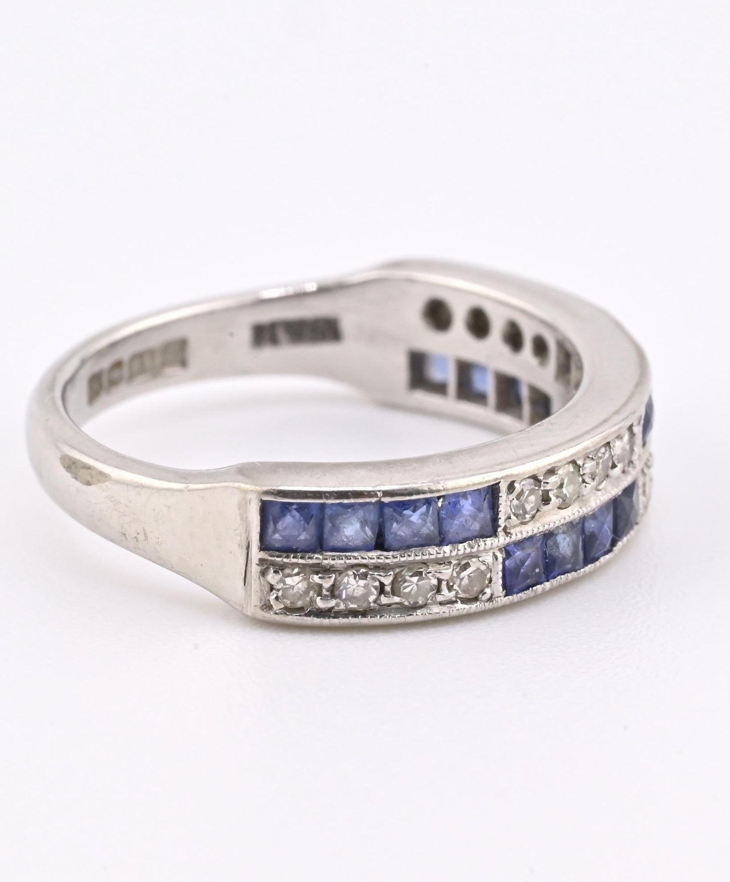 14K White Gold Ring with 0.51ct Blue Sapphires & 0.16ct Diamonds Size 4