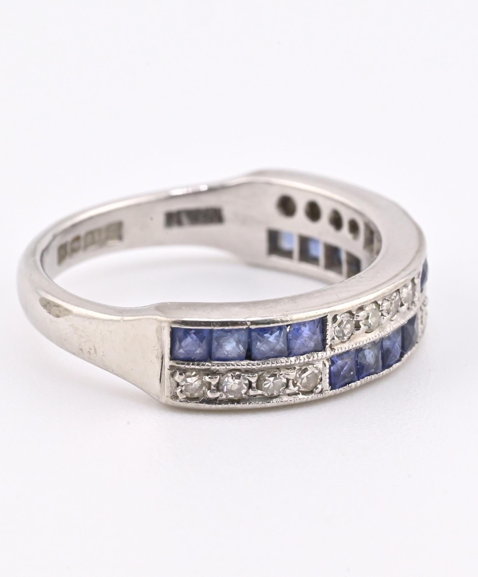 14K White Gold Ring with 0.51ct Blue Sapphires & 0.16ct Diamonds Size 4