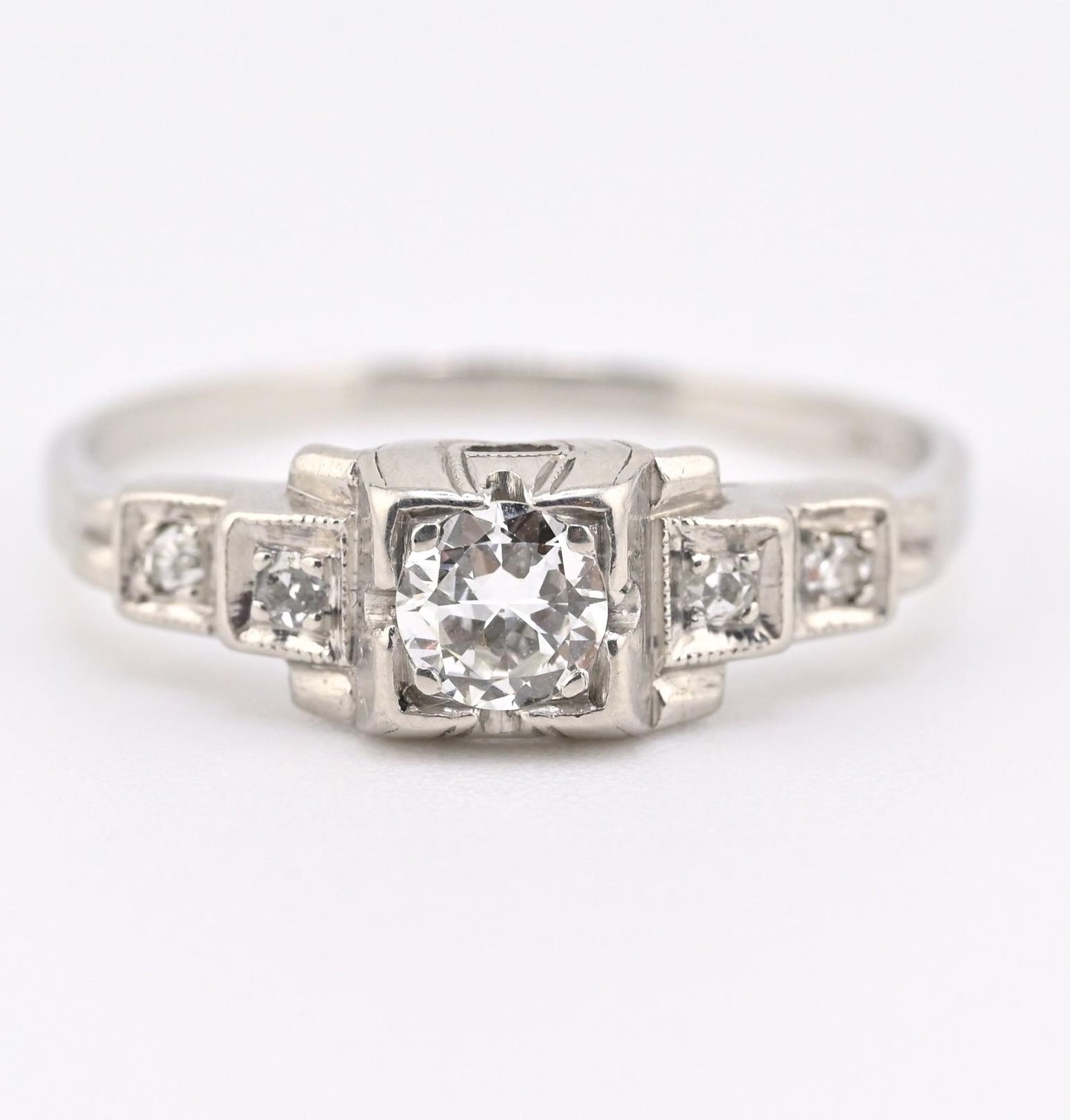 IGI Certified Platinum Art Deco Ring 0.30ct Natural Diamonds Size 5.75