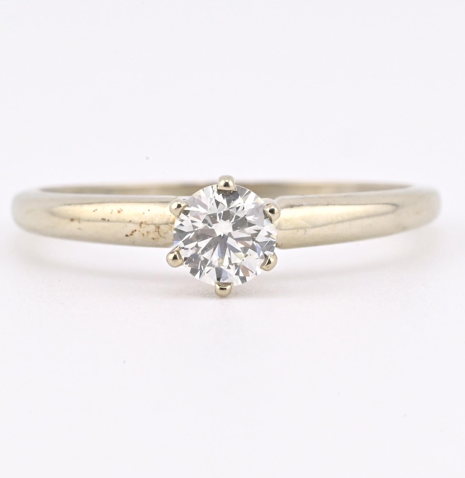 IGI Certified 14K White Gold Solitaire Diamond Ring – 0.45ct, Size 7.5