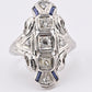 IGI Certified 18K White Gold Art Deco Diamond & Sapphire Ring Size 5.5
