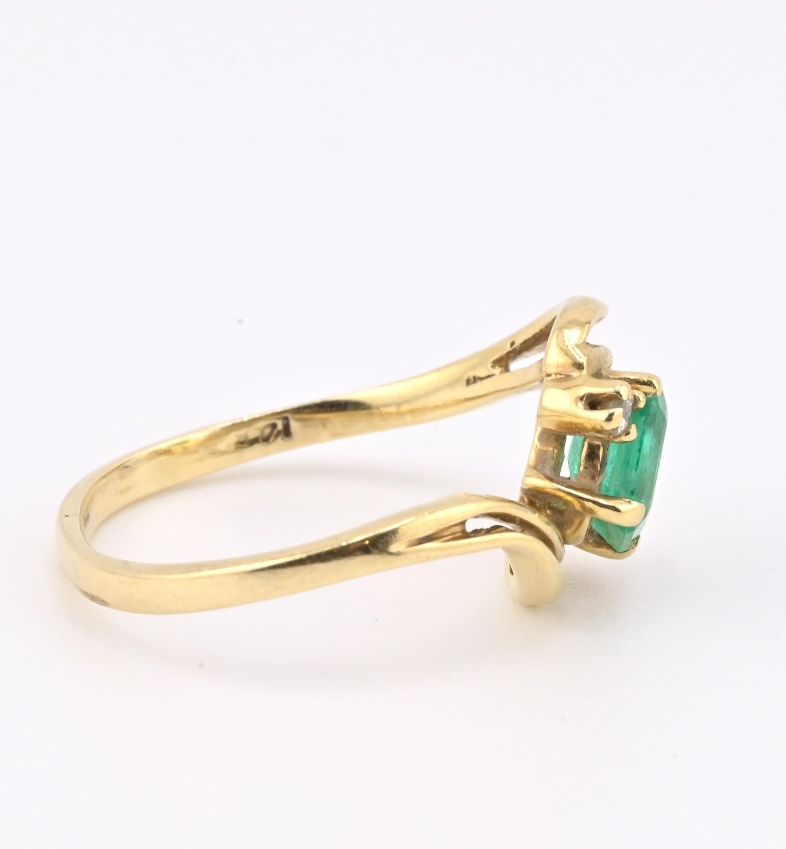 14K Yellow Gold Emerald & Diamond Ring .75 Carat Emerald IGI Certified Size 5.75