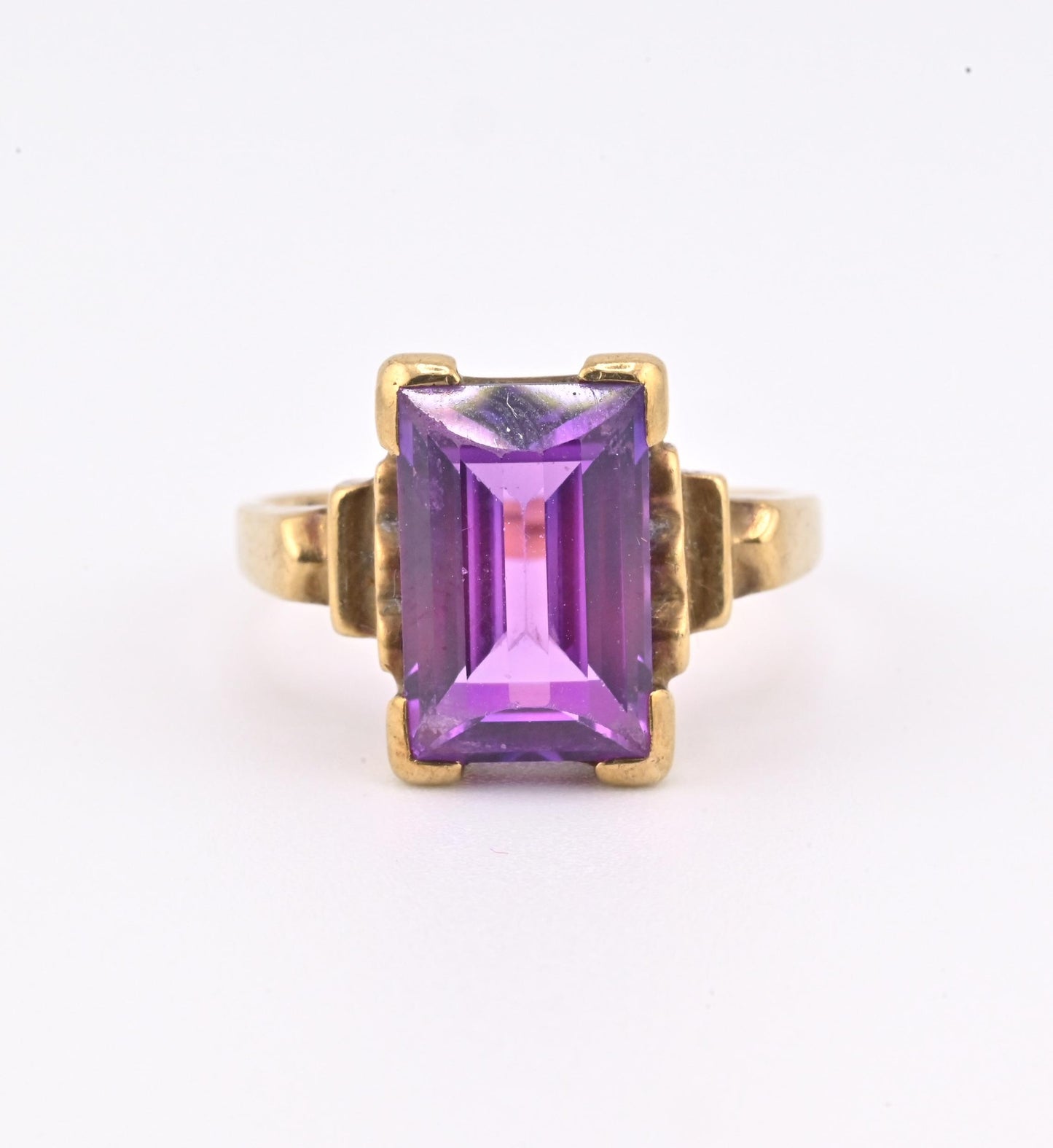 10K Yellow Gold Sapphire Ring Art Deco / Retro Era IGI Certified Size 6.75