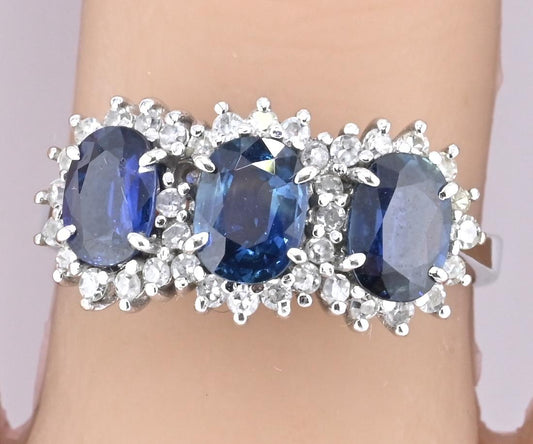 14K White Gold Ring 2.10ct Natural Blue Sapphires & 0.44ct Diamond Accent