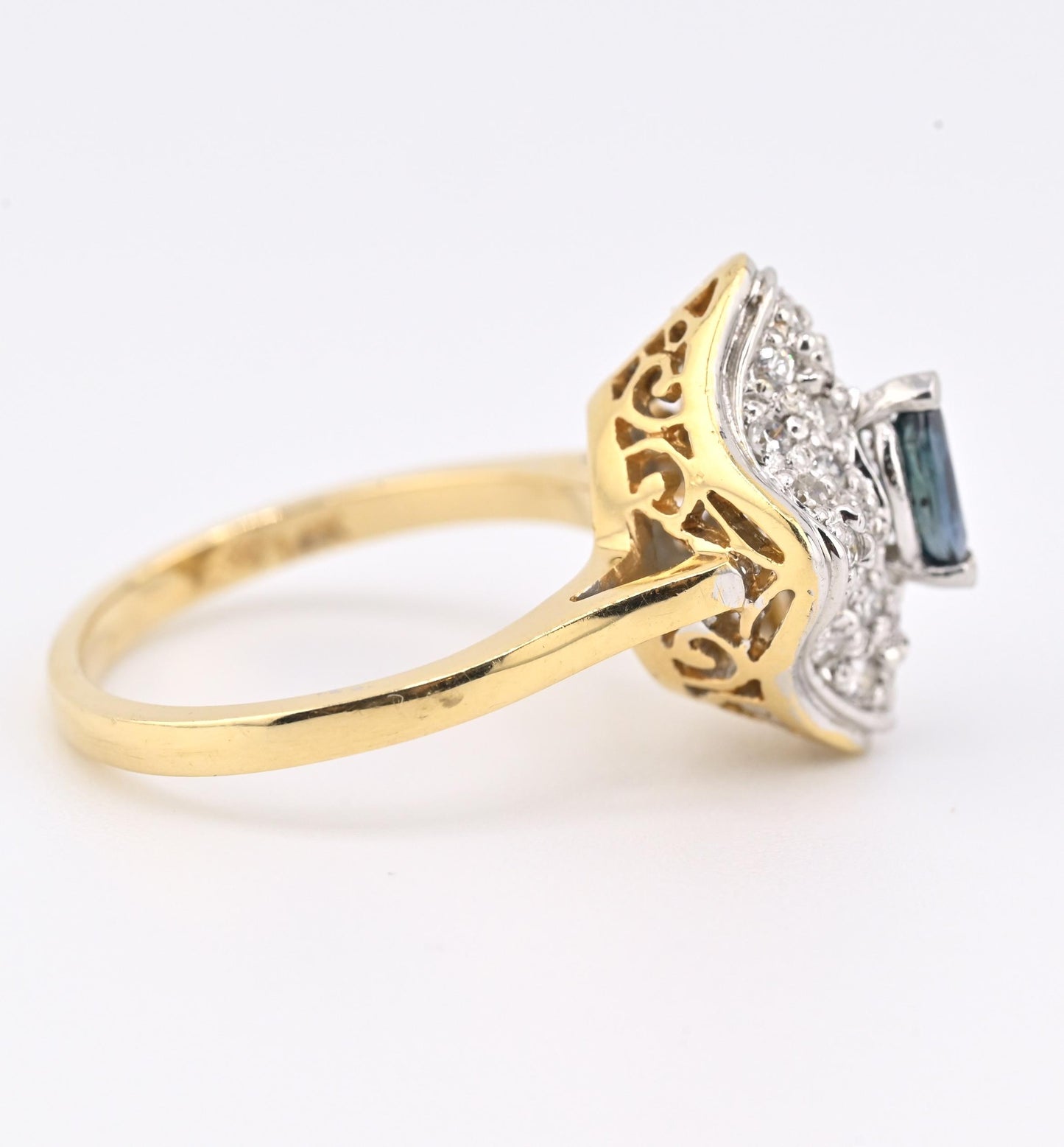 14K Yellow & White Gold Ring With Natural Sapphires, Diamonds Ring Size 6.25