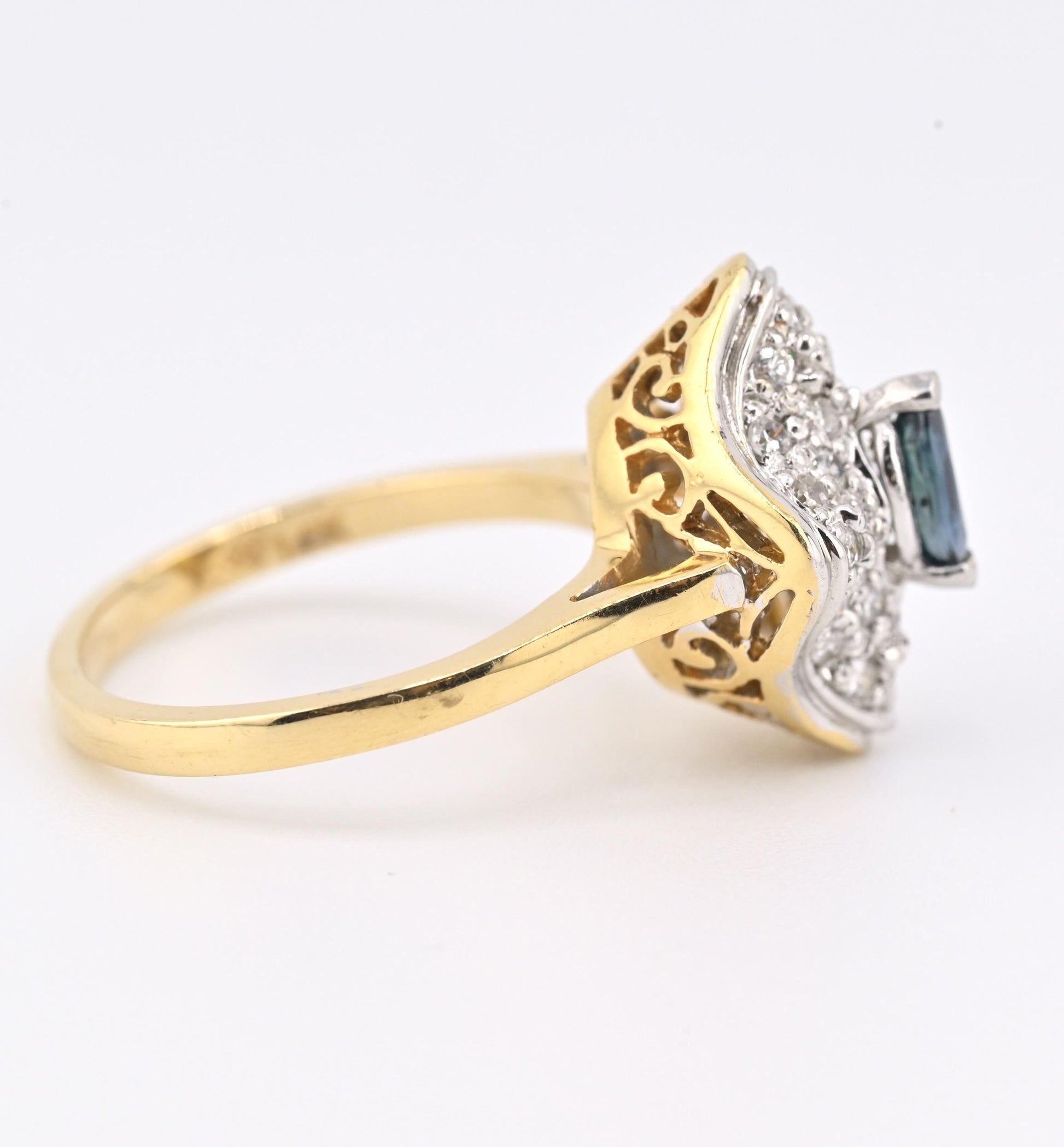 14K Yellow & White Gold Ring With Natural Sapphires, Diamonds Ring Size 6.25