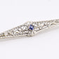 Art Deco Brooch in 14K White Gold with Blue Sapphire & Diamonds IGI Certified