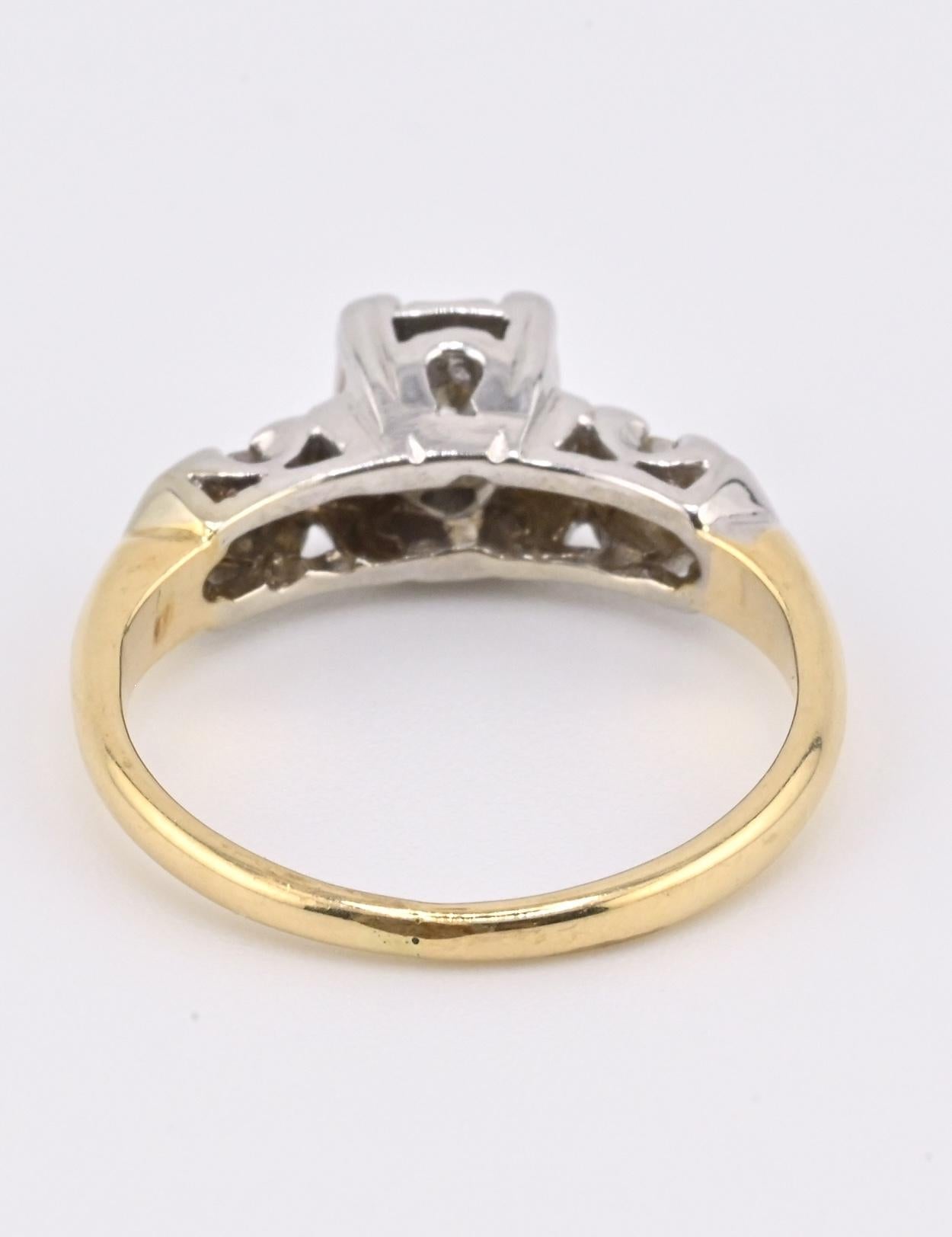 IGI Certified 14K Yellow & White Gold Ring Natural Diamonds Ring Size 4.5