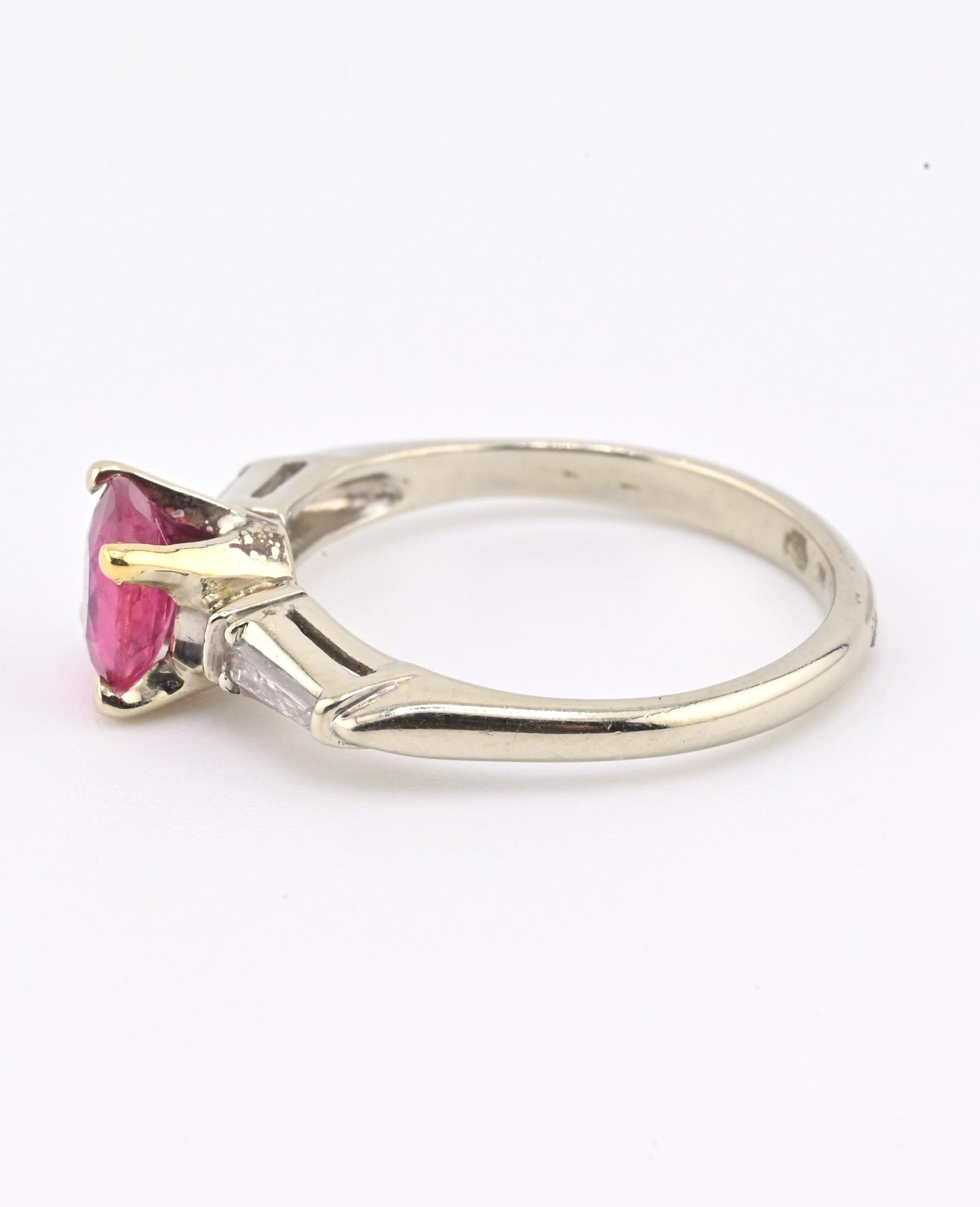 Natural Ruby & Diamond Ring 14K White Gold  IGI Cert Ring Size 6