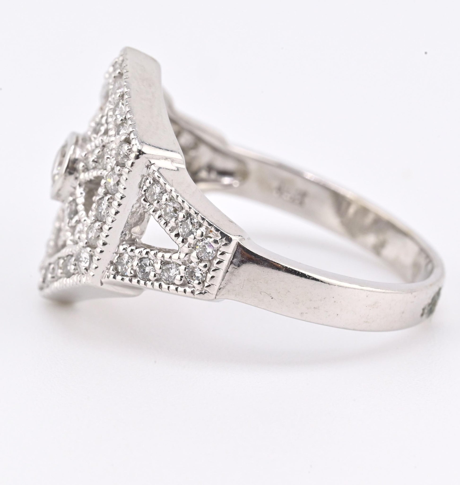 IGI Certified 14K White Gold Geometric Diamond Ring – 0.75 TCW, Size 8