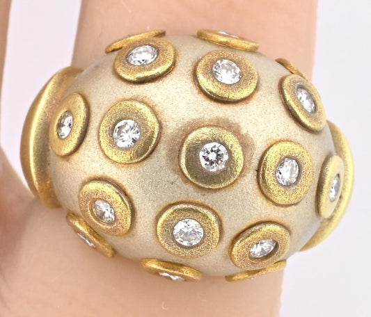 IGI Certified Diana Vincent 18K Gold Dome Diamond Ring Size 4