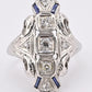 IGI Certified 18K White Gold Art Deco Diamond & Sapphire Ring Size 5.5