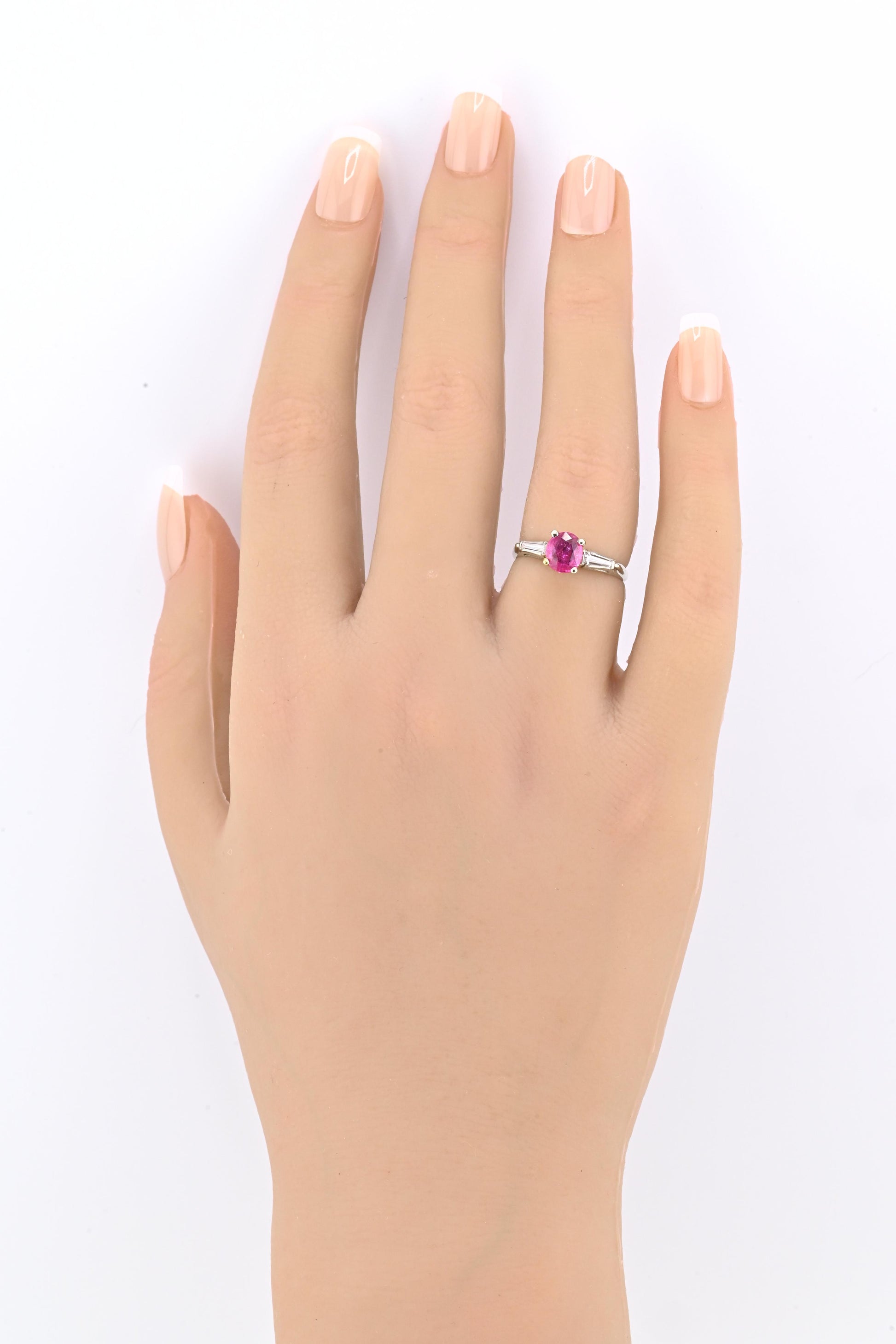 Natural Ruby & Diamond Ring 14K White Gold  IGI Cert Ring Size 6