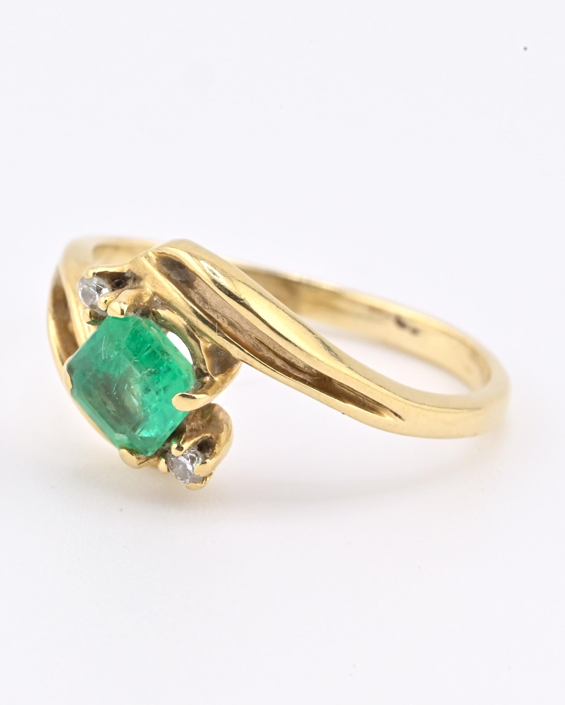 14K Yellow Gold Emerald & Diamond Ring .75 Carat Emerald IGI Certified Size 5.75