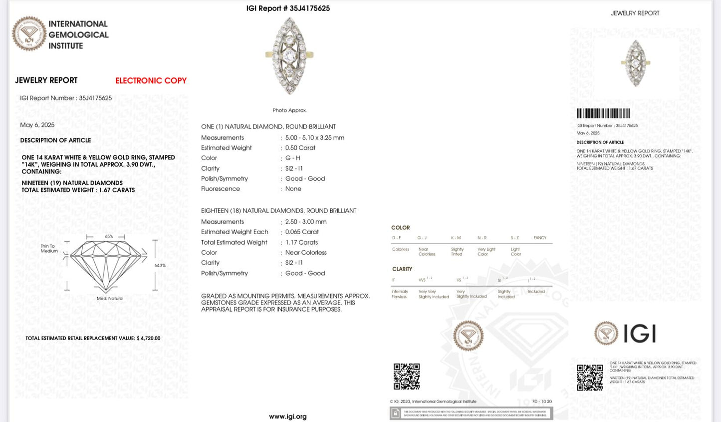 14K White & Yellow Gold Ring with 1.67 Carats of Natural Diamonds, Size 6