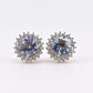Natural Blue Topaz Diamond Halo Earrings in 14K  White Gold IGI Certified
