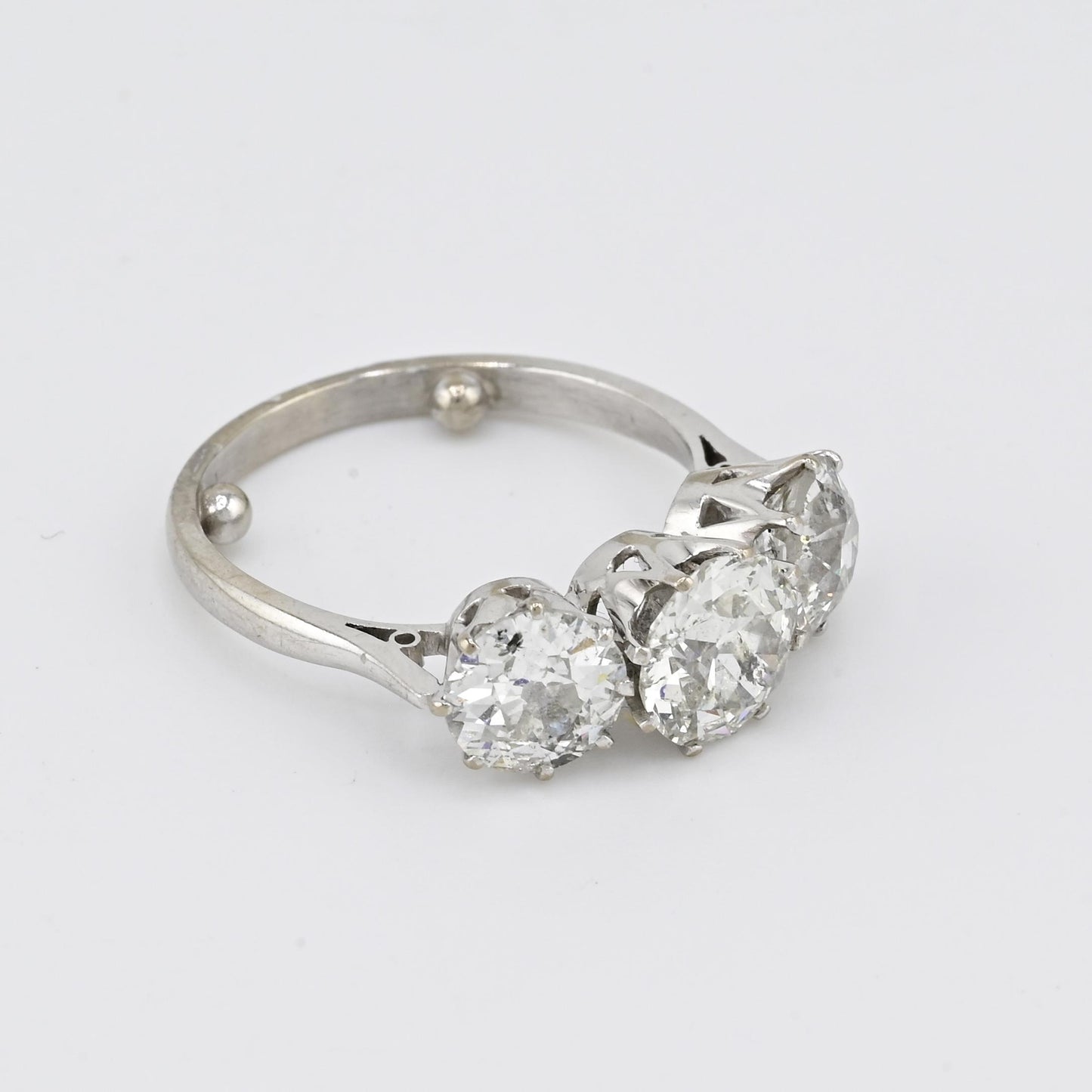 Art Deco 18K White Gold 3-Stone Ring – 3.00ct Old European Cut Diamonds Size 5