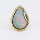 GIA Certified Natural Opal & Diamond 14k Ring – 23x15mm Light Gray Cabochon