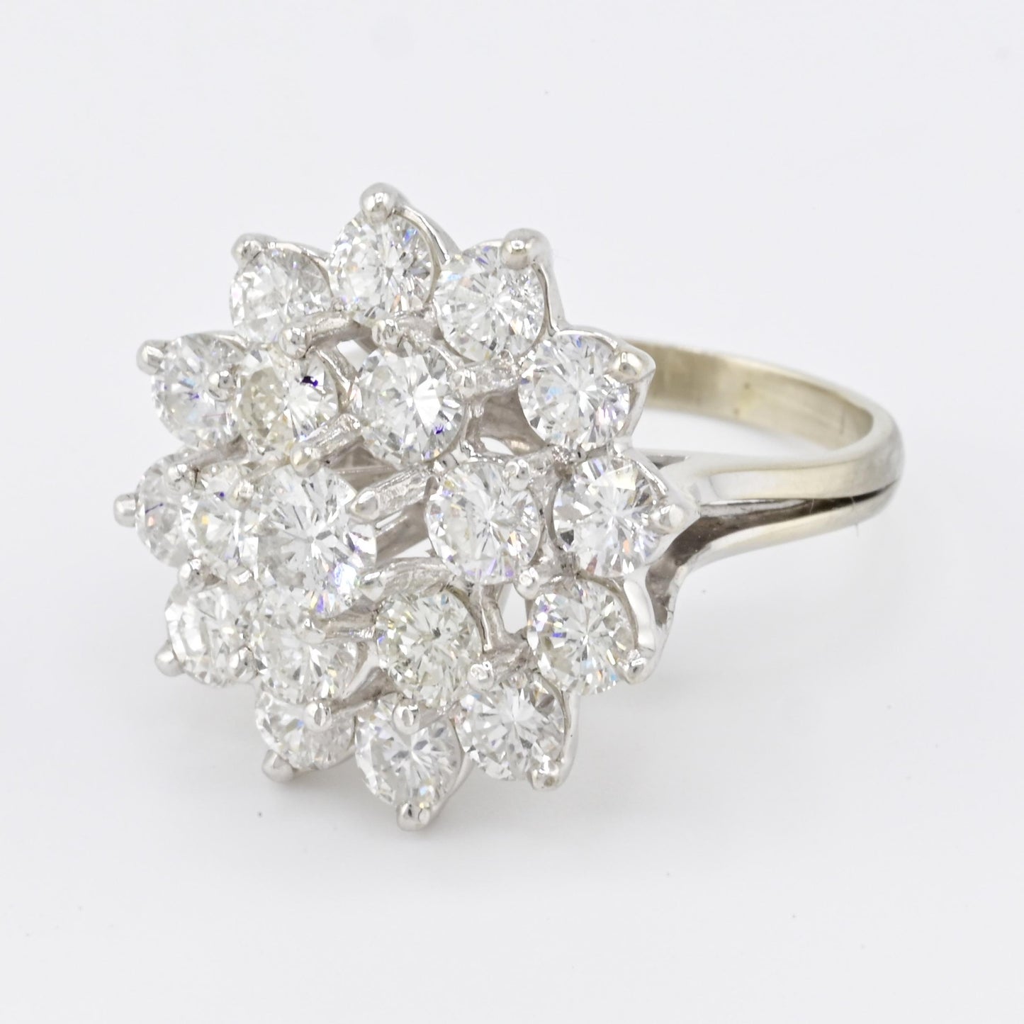 14K White Gold Ring With 3.55 Carats of Natural Diamonds IGI Certified Size 5