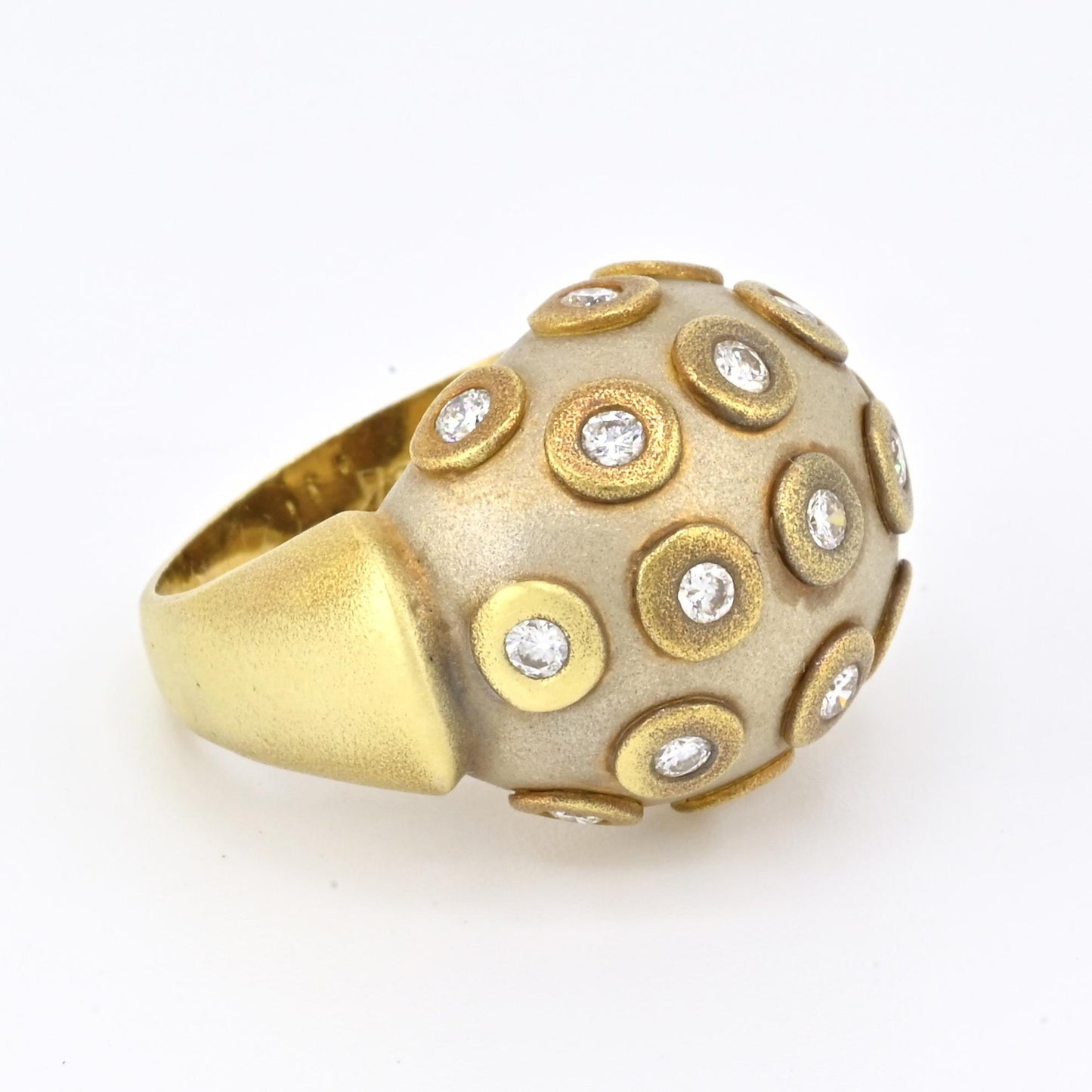 IGI Certified Diana Vincent 18K Gold Dome Diamond Ring Size 4