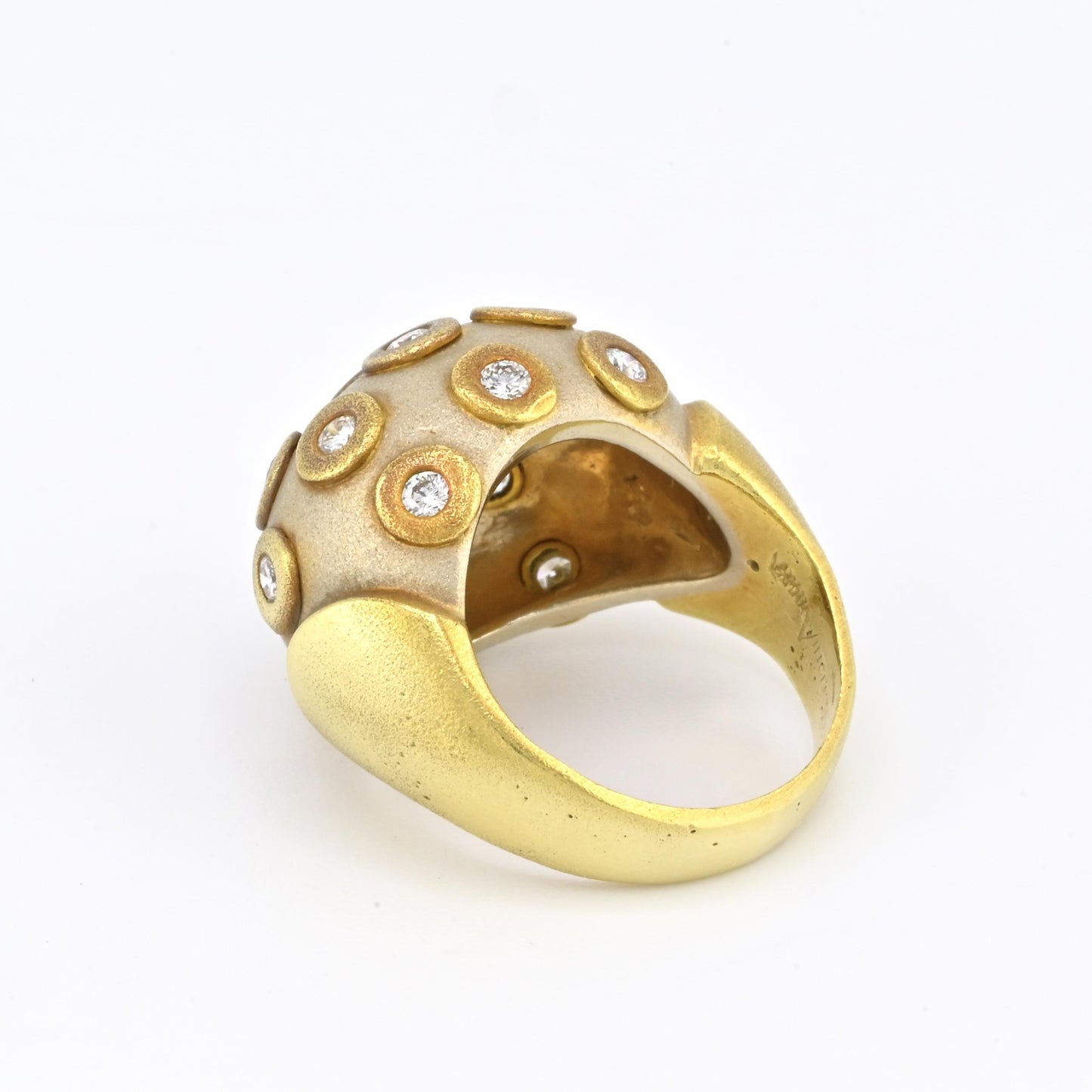 IGI Certified Diana Vincent 18K Gold Dome Diamond Ring Size 4