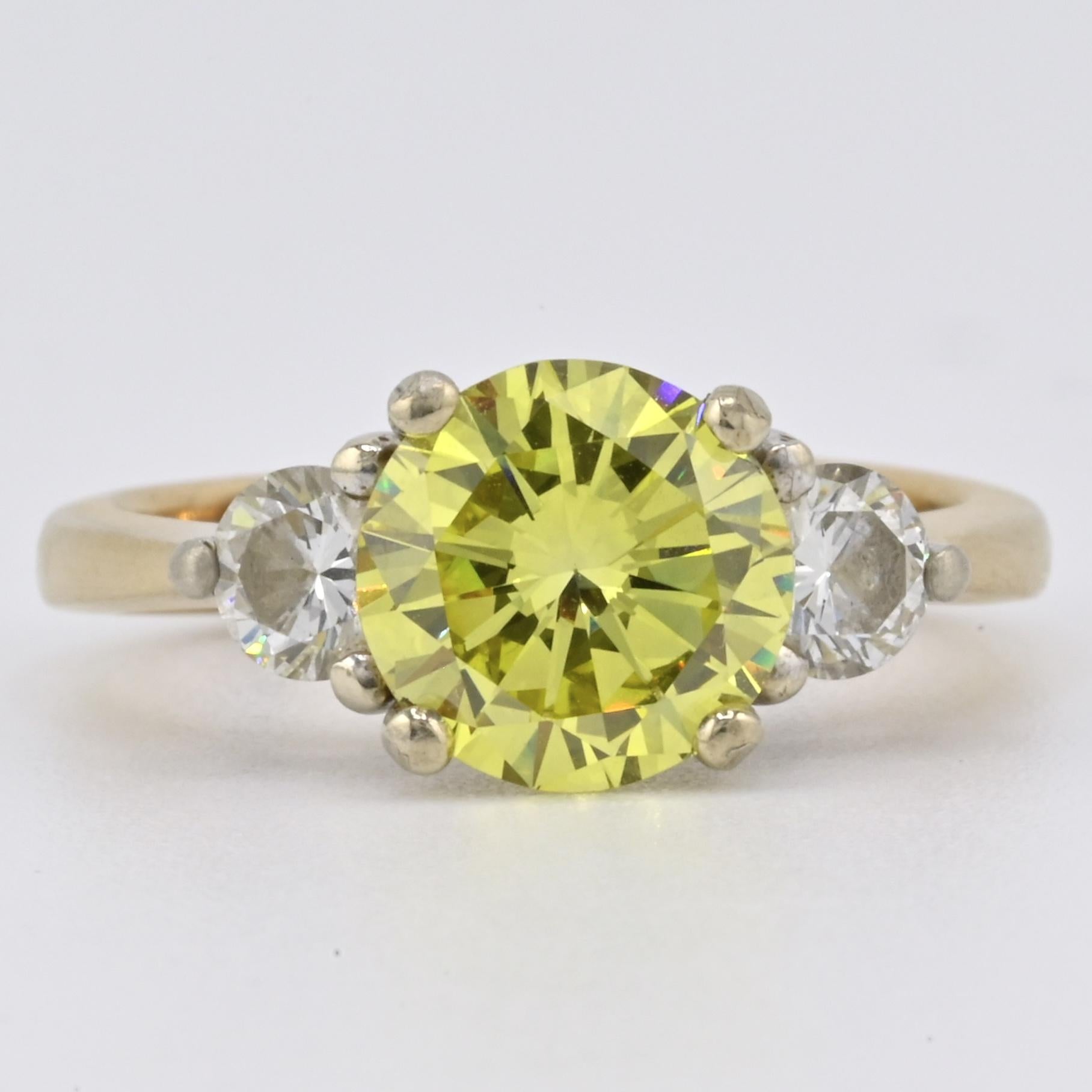 GIA Certified 1.99ct Fancy Intense Yellow Diamond Ring VS1, .50 ct Side Diamonds