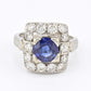Art Deco 14K White Gold Diamond & Sapphire Ring Size 5 IGI Certified