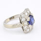Art Deco 14K White Gold Diamond & Sapphire Ring Size 5 IGI Certified