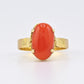 22K Yellow Gold Ring w/ 2.58ct Natural Coral – Oval Cabochon, Size 6.75