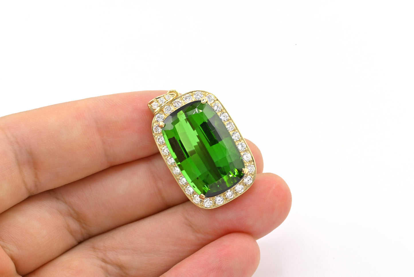 18K Yellow Gold Pendant With 26.51 Carat Tourmaline And 2.25 Carats Diamonds
