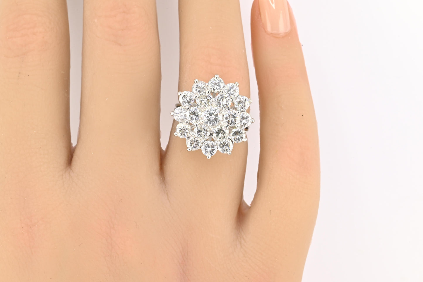 14K White Gold Ring With 3.55 Carats of Natural Diamonds IGI Certified Size 5