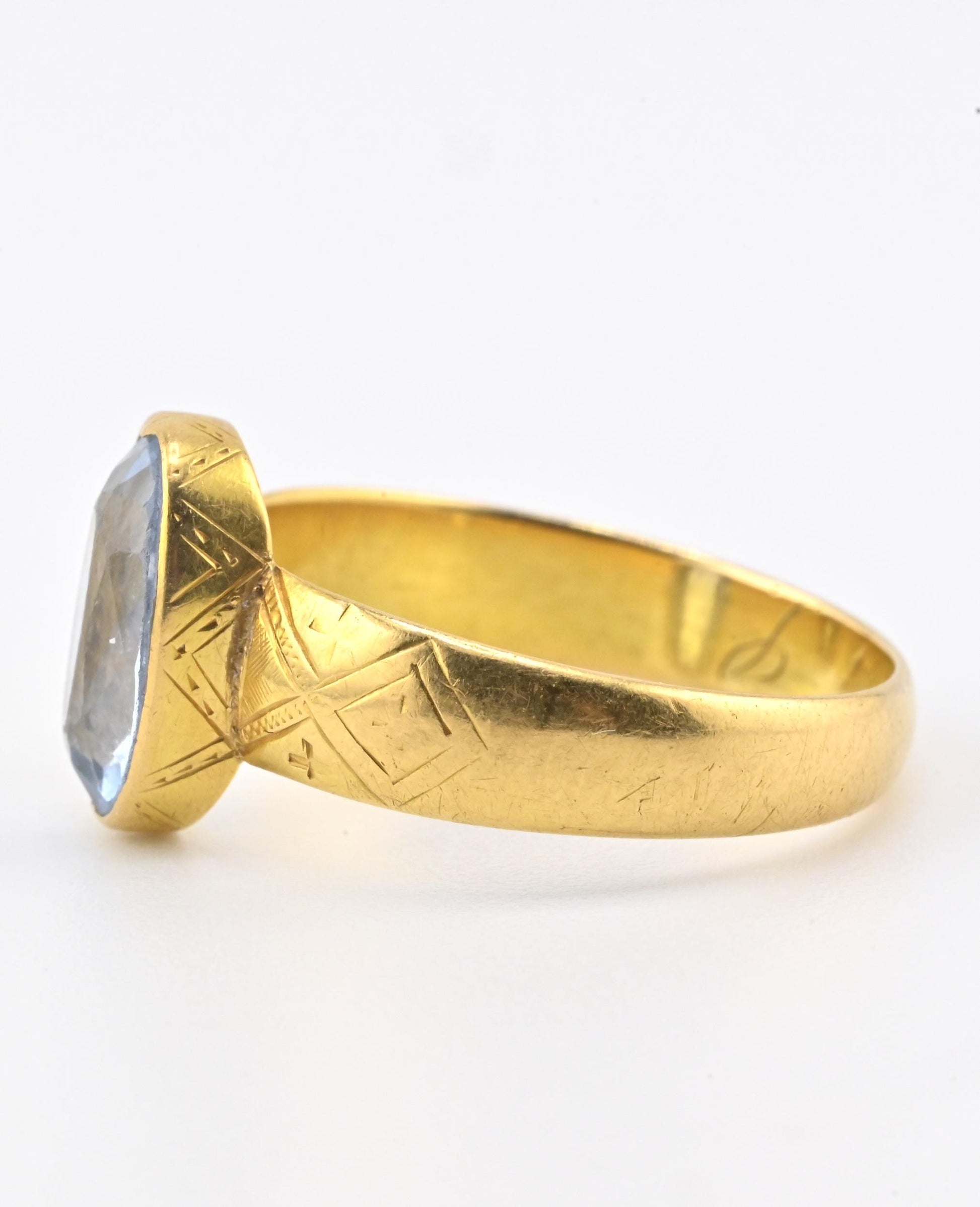 Antique 1800s 18K Yellow Gold Ring w/ Blue Lab-Grown Spinel – Oval Brilliant
