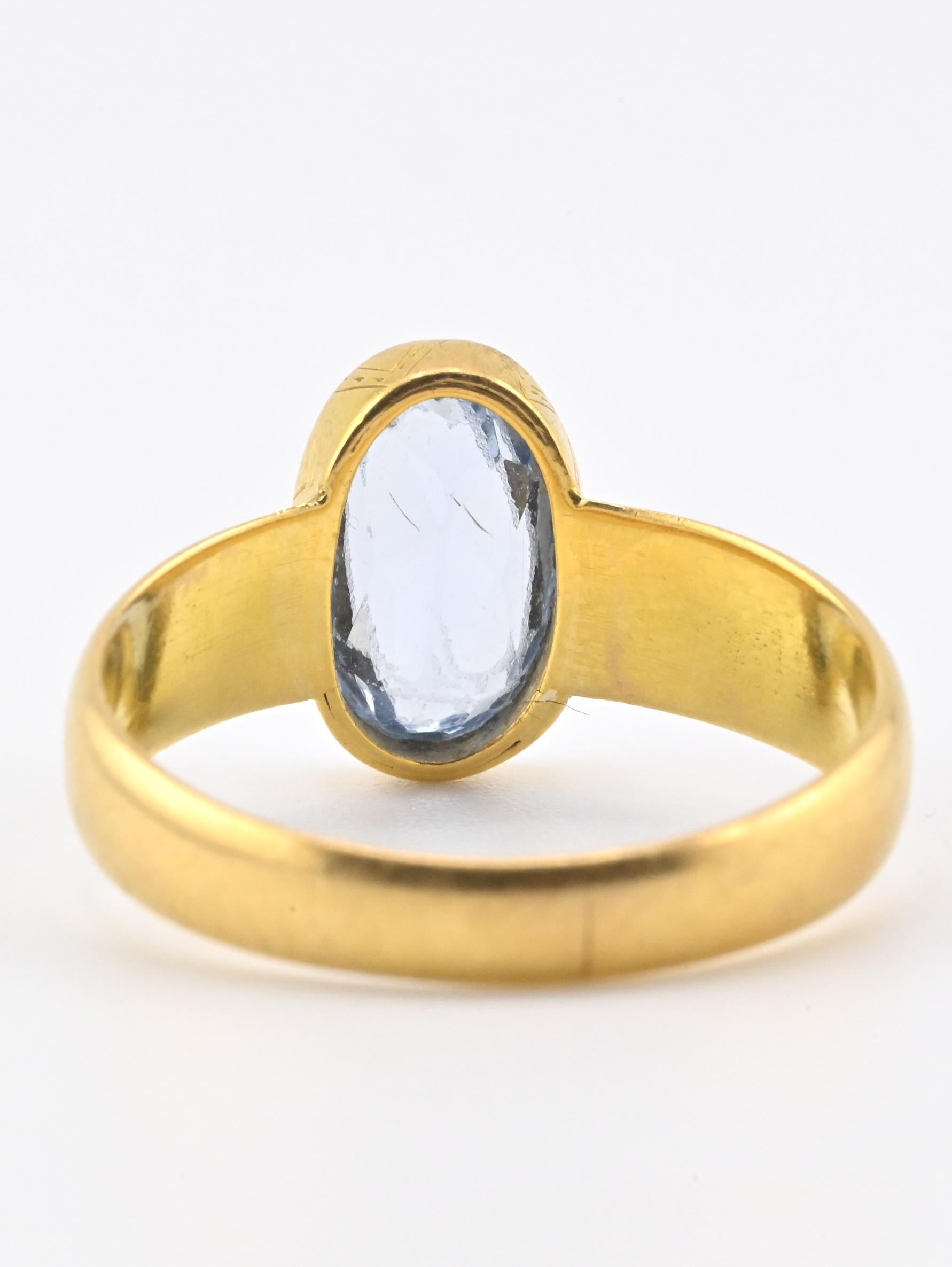 Antique 1800s 18K Yellow Gold Ring w/ Blue Lab-Grown Spinel – Oval Brilliant