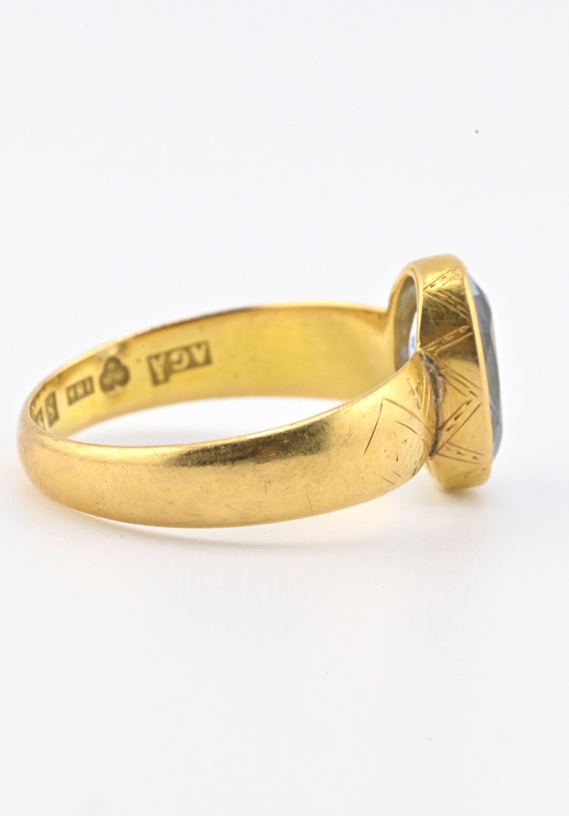 Antique 1800s 18K Yellow Gold Ring w/ Blue Lab-Grown Spinel – Oval Brilliant